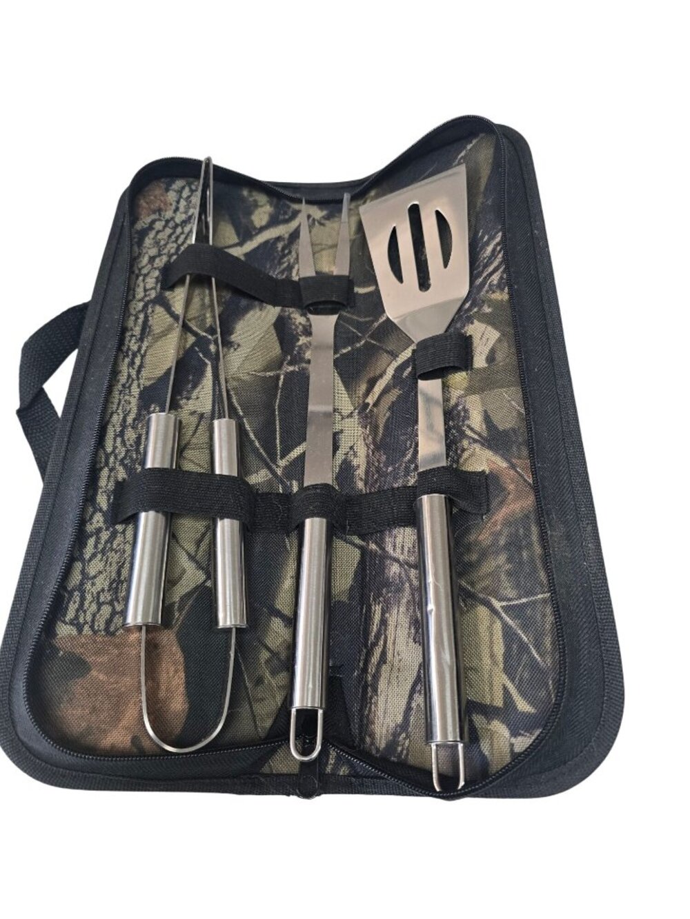 3-Piece Stainless Steel BBQ Tool Set With Camouflage Carrying Case